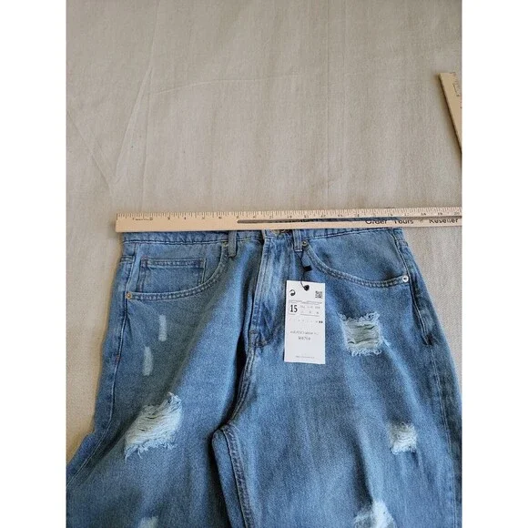 Muselooks Womens Capris 15 33x25 Jeans Relaxed Distressed Medium Blue Wash‎ NEW - Picture 7 of 16